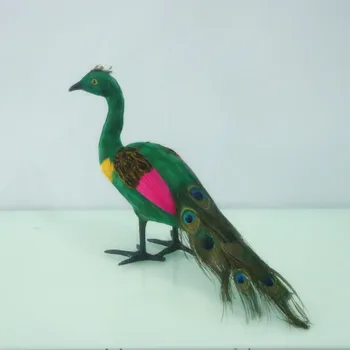 Didelis 40x12x25cm žalias paukštis, povas,polietileno&kailiai, rankdarbių Figūrėlės sodo puošmena žaislą dovanų a1920