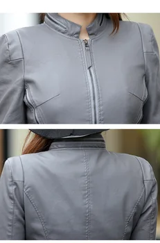 Didelis dydis 2XL odos motociklo striukė moterims kailis naujas 2017 Naujų Rudens moteriški odiniai drabužiai trumpas viršutiniai moteriški švarkai