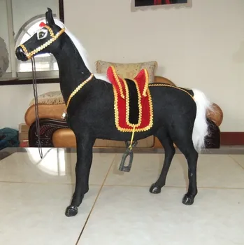 Didelis simulaiton black horse žaislas polietileno&kailio naujų arklių lėlės dovana, apie 45x46cm 1975