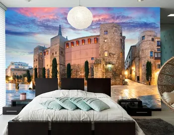 Didelių 3d tapetai,Ispanija Šventyklos Namai Dangus, Gatvių apšvietimas, Miesto tapetai,gyvenamasis kambarys su sofa-lova, tv miegamojo sienos freskos papel de parede