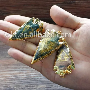Didmeninė 24K aukso apdaila akmens arrowhead pakabučiai, aukštos kokybės aukso apdaila akmens karolius
