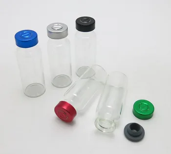 Didmeninė 50pcs/daug 20ml skaidraus stiklo buteliuke su aliuminio spalvinga dangteliai,2/3oz mėginio buteliukai su butilo silikono gumos kamščiu,