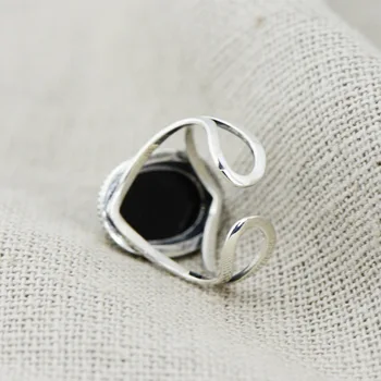 Didmeninė 925 sterlingas sidabro žiedas atidarymo didelis juodas oniksas gyventi KIETAS JUODA RETRO asmenybė ir žiedas