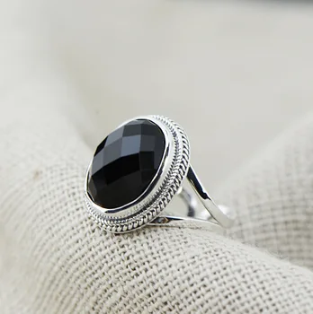 Didmeninė 925 sterlingas sidabro žiedas atidarymo didelis juodas oniksas gyventi KIETAS JUODA RETRO asmenybė ir žiedas