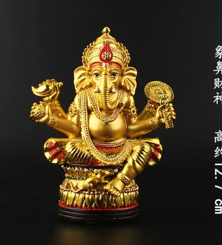 Didmeninė Buda prekių 13CM NAMŲ Šeimos efektyvių apsaugos - Indijos Budizmo Dramblys dievas gilding statula Apdaila