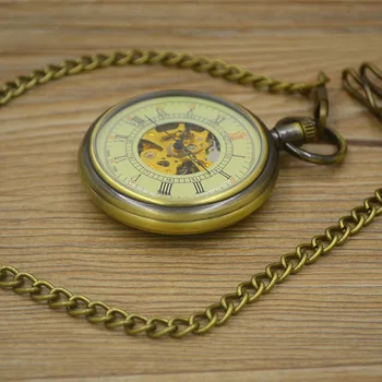 Didmeninė mados savarankiškai vėjo Mechaninė Kišeninio Laikrodžio vyrų romos numeris vintage retro Stilingas bronzos fob laikrodžiai žalvario valandą nauja