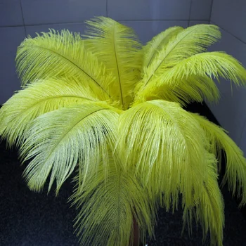 Didmeninė nemokamas pristatymas aukštos kokybės 50pcs natūralus geltonasis stručio plunksna 20-22inch / 50-55cm Įvairių dekoratyvinių