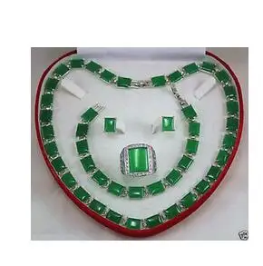 Didmeninė 's fine Natūrali Vestuvių Gražus žalias perlas karoliai, apyrankės auskarai ring set + box Silver Kvarco moterų papuošalai