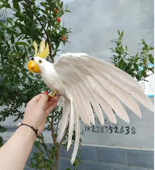 Dirbtinis paukštis, apie 45x60cm baltos plunksnos Kakadu skleisti sparnus papūga rankdarbių prop,sodo namų dekoravimo, dovanų p2221