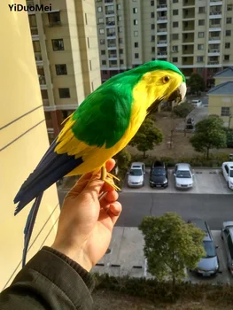 Dirbtinis paukštis didelis 42cm geltonosios ir žaliosios plunksnos papūga paukštis,sielovados rankdarbių,namų, sodo puošmena prop,dovana a1720