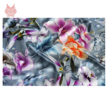 Dizaineris violetinė gėlių spausdinti spandex šilko audinio suknelė ištempti šilko audinio audinio tela tejido 19mm SP3943 Nemokama Laivas