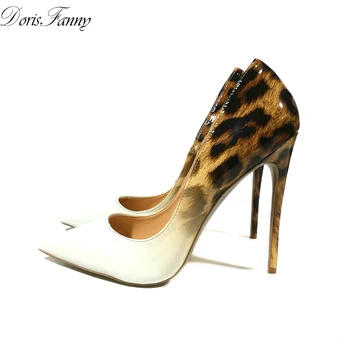 DorisFanny Originali Lakinės Odos White Leopard Moterų vestuvių batai ultra plonas aukšti kulniukai siurbliai dydis 34-45