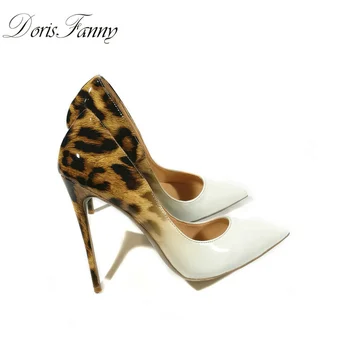 DorisFanny Originali Lakinės Odos White Leopard Moterų vestuvių batai ultra plonas aukšti kulniukai siurbliai dydis 34-45