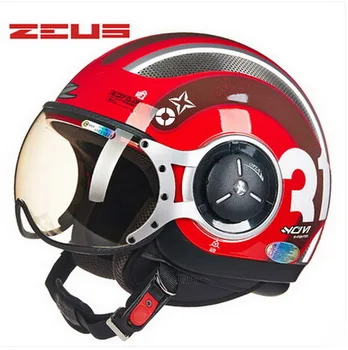 DOT Kietas moterų raudona DZEUSAS ZS-218c pusę veidą motociklo šalmas , motociklų moto motokroso šalmai scoote dirt bike