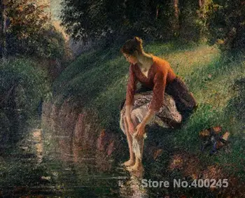 Drobė Meno Reprodukcijai Jauna Moteris Maudymosi Savo Pėdų Upelis, Camille Pissarro, Paveikslai, parduoti ranka-dažytos Aukštos kokybės