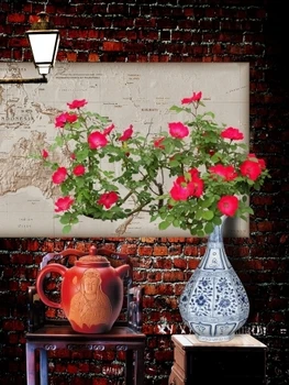 Drobė Spausdinti 2vnt nustatyti dizainas Antikvariniai apdaila paveiksl Raudonų plytų sienų spalvos gėlių vaza-pateikti jums Menišką atmosferą