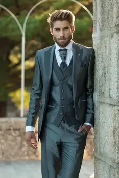 Du mygtukai siūlės pusėje už pjūvis atvartas jaunikis geriausią vyro kostiumas vestuvių suknelė vestuvių kostiumas (švarkas + + kelnės + kaklaraištis + liemene)
