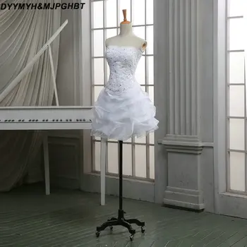 Du Viename Vestuvių Suknelės Nuostabiu Kristalų Ruched Organza su Nuimamu Sijonu Šokis Vestuvių Suknelės