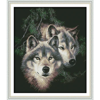 Du vilkai (2) Atspausdinta Drobė DMC Skaičiuojami 