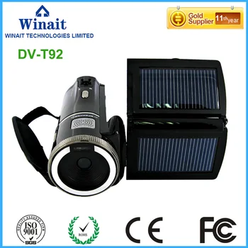 Dual solar charging digital video camera HDV-T92 720p hd 30fps HDMI out face and smile detection video camcorder
