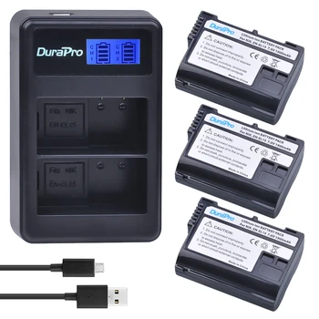 DuraPro 2vnt EN-EL15 ENEL15 EL15 Fotoaparato Baterija + LCD USB Dual Kroviklis Nikon D600 D800 D800E D7000 D7100 V1