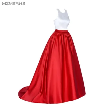 Dviejų Spalvų Linijos, Satino O Kaklo Raudonas Ilgas Dviejų dalių Prom Dresses 2017 Oficialų Suknelė vestido de fiesta vestidos A235