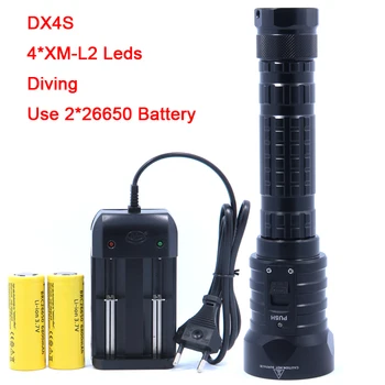 DX4S LED Nardymo Žibintuvėlis 4x CREE L2 4L2 po vandeniu 18650 26650 Fakelas Ryškumas atsparus Vandeniui 100m Šviesos Led Žibintuvėlis
