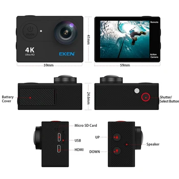Eken 4K Veiksmų fotoaparato Originalus EKEN H9 / H9R nuotolinio Ultra HD 
