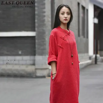 Elegantiška, didelio dydžio palaidinė ilgomis rankovėmis mandarinų apykaklės, palaidinės moterims 2017 Kinų stiliaus palaidinė marškinėliai linine skraiste AA2843 YQ