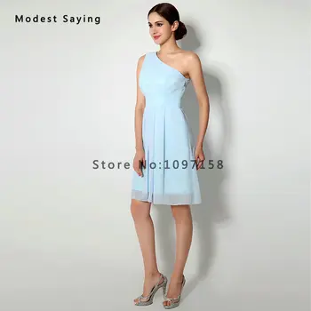 Elegantiškas Blue-Line Vienos Pečių Mini Šifono Bridesmaid Dresses 2017 Oficialų Merginos Trumpas Tarnaitė Garbę Šalies Promenadzie Suknelė B059