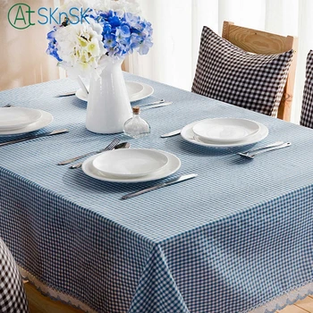 Elegantiškas dažytos staltiesė kavos staliukas padengti namų puošybai unikalaus dizaino nėrinių audinys, švieži, mėlynos spalvos pledas medvilnės, lino staltiesė