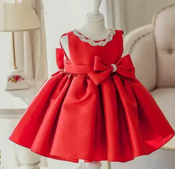 Elegantiškas Mergina Dress 2017 Mados Raudona Satino China Bow Rankovių Šalies Tiulio Gėlių Princesė Vestuvių Suknelės Gimtadienio Kamuolys Suknelė