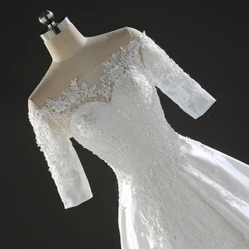 Elegantiškas Nėrinių Vestuvių Suknelės su Rankovėmis Satino China Vestuvių Suknelės Weding Vestuvių Nuotaka Suknelės Weddingdress vestido de noiva