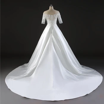 Elegantiškas Nėrinių Vestuvių Suknelės su Rankovėmis Satino China Vestuvių Suknelės Weding Vestuvių Nuotaka Suknelės Weddingdress vestido de noiva