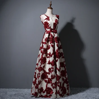 Elegantiškas O-Kaklo-Line Grindų ilgis Nėrinių vakarinę Suknelę Pigūs Siuvinėjimo Prom Dresses Chalatas De Soiree Šalis Suknelė