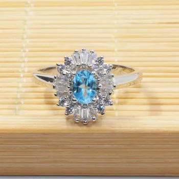 Elegantiškas sidabro spalvos topazas žiedas šalis 4 mm, * 6 mm 0.4 ct gamtos dangus mėlynas topazas sidabro žiedas nekilnojamojo 925 sterlingas sidabro topazas juvelyrikos