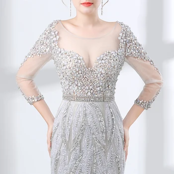 Elegantiškas Skiedra Vakaro Suknelės 2018 Undinė Ilgomis Rankovėmis Samtelis Kaklo Nuostabiu Puošnios Moterys Prom Vakare Gown Chalatas De Soiree