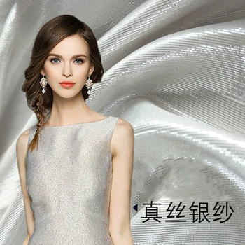 Elegantiškas šilko suknelė, sijonas, suknelė, medžiaga aukštos kokybės sidabro pavasario ir vasaros drabužių audinio, šilko, sidabro siūlai