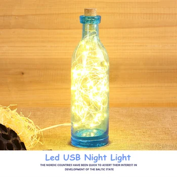 Elnias LED USB naktį šviesos Vaikų stalo lempa String žibintai Kūrybos Šiaurės Stilių medienos rankų darbo Stiklo buteliukai
