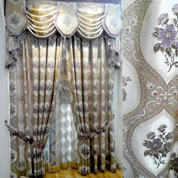 Embroid aukso ir smėlio spalvos ir violetinės gėlės siurbimo užuolaidų uodų viešbutis magnetinio užuolaidų su magnetais -langas, 2 metrų pločio