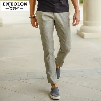 Enjeolon prekės Kulkšnies kelnės Lininės kelnės vyrams aukščiausios kokybės 2 spalvos kieta kelnės Slim drabužiai Tiesiai vyrams Priežastinis drabužius K1012