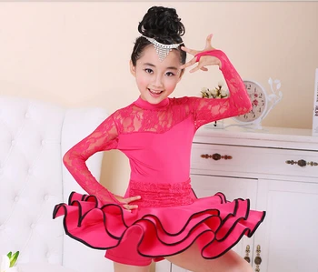 Etapas raudonas rožinis skyblue nėrinių mados rumba lotynų šokių suknelė tango, samba konkurencijos 110-160cm profesinės mergaitės kostiumas