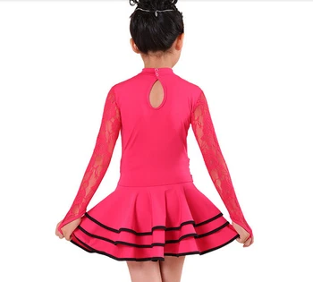 Etapas raudonas rožinis skyblue nėrinių mados rumba lotynų šokių suknelė tango, samba konkurencijos 110-160cm profesinės mergaitės kostiumas
