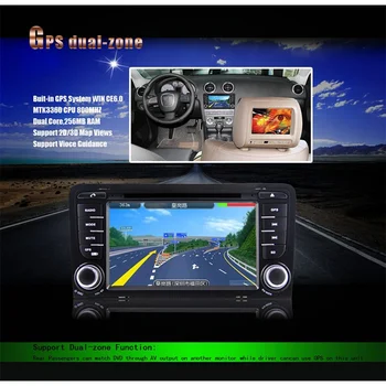 Eunavi 2 Din Car DVD Grotuvas AUDI A3 S3 RS3 Su 3G USB GPS BT IPOD FM RDS žemų dažnių garsiakalbis su automobilio radijo, GPS Navigacijos Nemokami Žemėlapiai