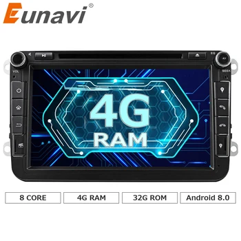Eunavi Android 8.0 Octa Core 4GB RAM Automobilių DVD VW Passat CC Polo GOLF 5 6 Touran EOS T5 Sharan Jetta Tiguan GPS Radijo Sėdynės A