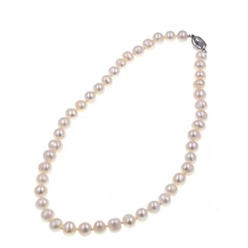Europos Elegantiškos Mados 8-9mm Beveik apvalios baltos perlų zawalcowany karoliai choker karoliai, dovanos, juvelyriniai dirbiniai didmeninė Nemokamas Pristatymas