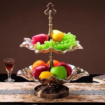 Europos kompotą krištolo, vaisių lėkštės stalo apdailos prabangus kostiumas didelis dvigubas diskas riešutai