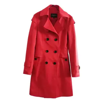 Europos pavasario ponios sijonas tranšėjos paltai moterims ilgomis rankovėmis, moteriški paltai moterų paltas moteris jaqueta feminina atvartas, raudona