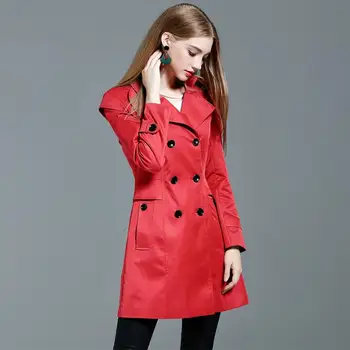 Europos pavasario ponios sijonas tranšėjos paltai moterims ilgomis rankovėmis, moteriški paltai moterų paltas moteris jaqueta feminina atvartas, raudona