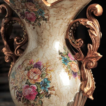 Europos prabangus retro didelis vaza dekoratyvinių gėlių ausis klijuoti gręžimo modeliavimas gėlių nustatyti, gėlių vaza